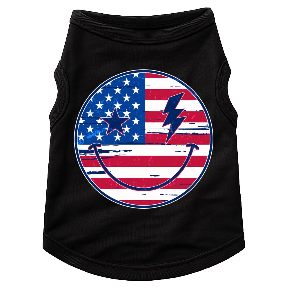 Patriotic USA American Flag Smiley Emoji Doggie Tank