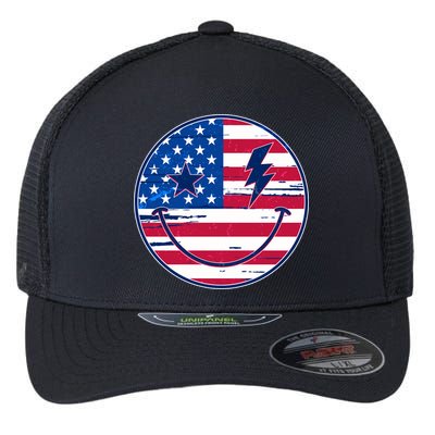 Patriotic USA American Flag Smiley Emoji Flexfit Unipanel Trucker Cap