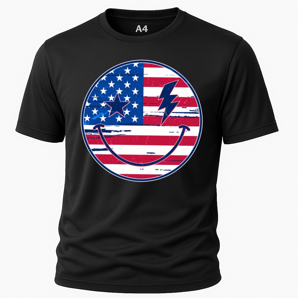 Patriotic USA American Flag Smiley Emoji Cooling Performance Crew T-Shirt
