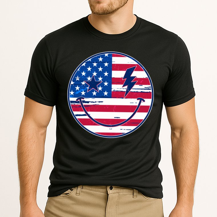 Patriotic USA American Flag Smiley Emoji Cooling Performance Crew T-Shirt