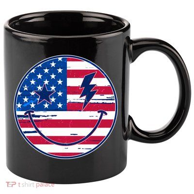 Patriotic USA American Flag Smiley Emoji 11oz C Handle Ceramic Mug