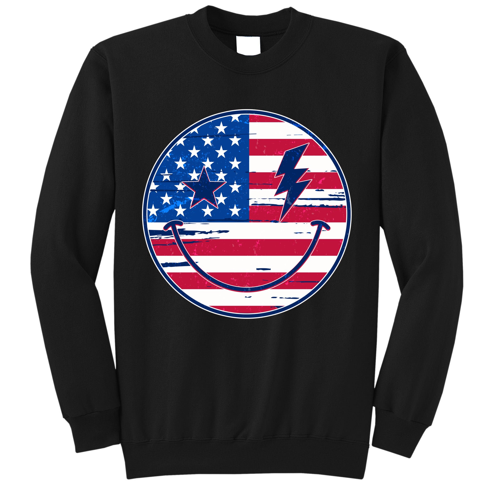 Patriotic USA American Flag Smiley Emoji Tall Sweatshirt