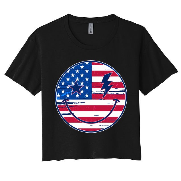 Patriotic USA American Flag Smiley Emoji Crop Top