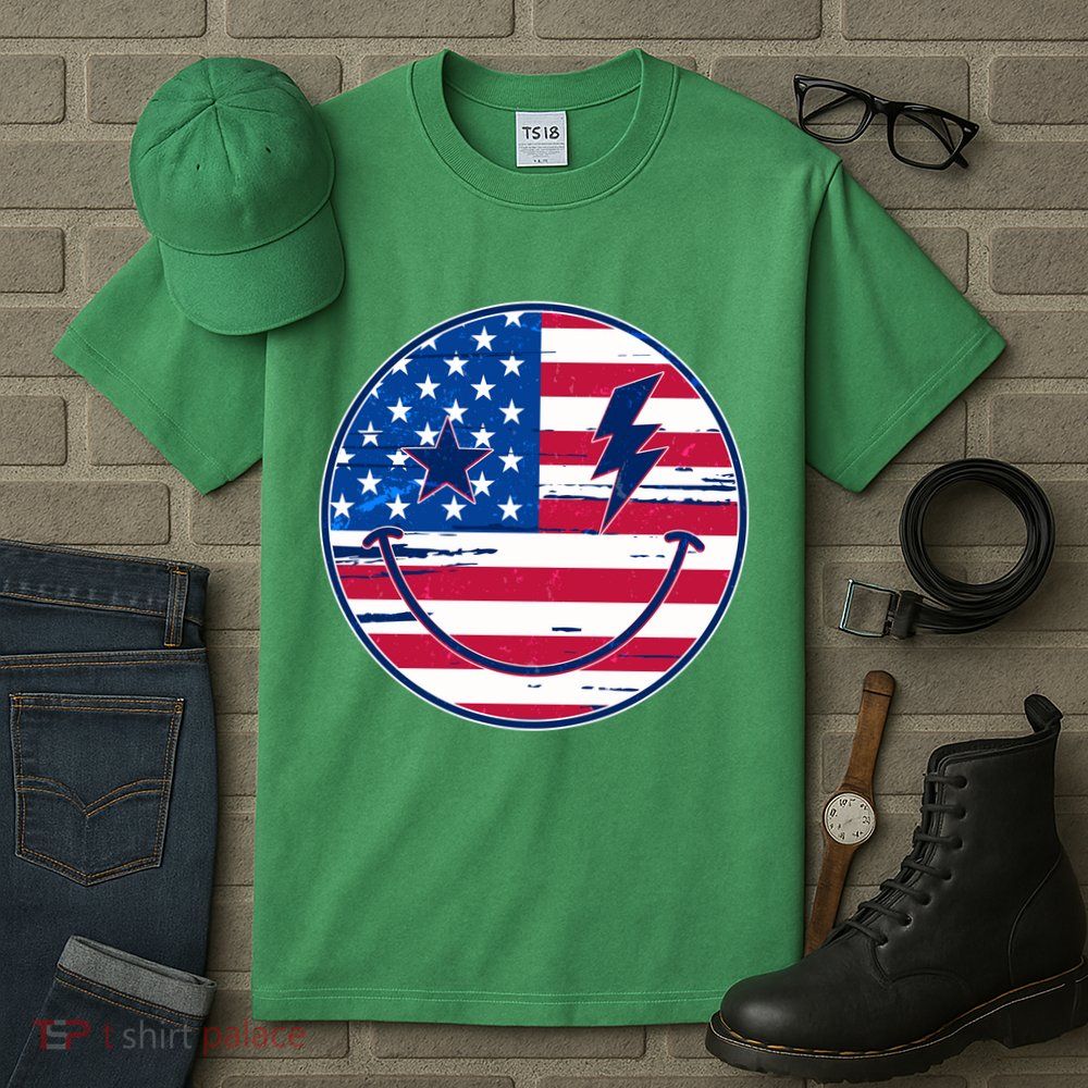 Patriotic USA American Flag Smiley Emoji Tall T-Shirt