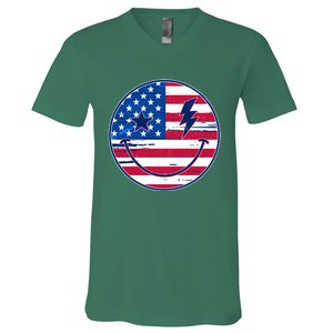 Patriotic USA American Flag Smiley Emoji V-Neck T-Shirt