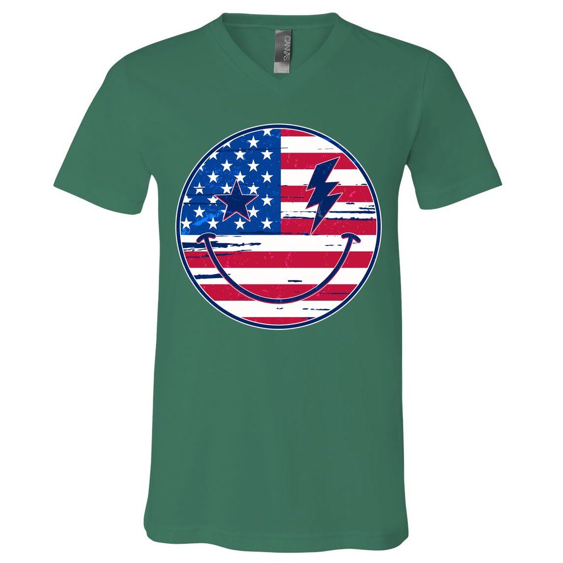 Patriotic USA American Flag Smiley Emoji V-Neck T-Shirt