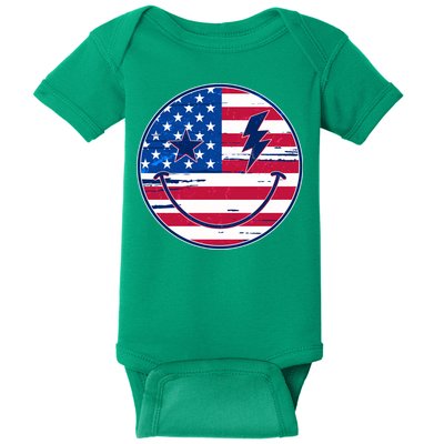 Patriotic USA American Flag Smiley Emoji Baby Bodysuit