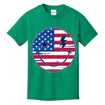 Patriotic USA American Flag Smiley Emoji Kids T-Shirt