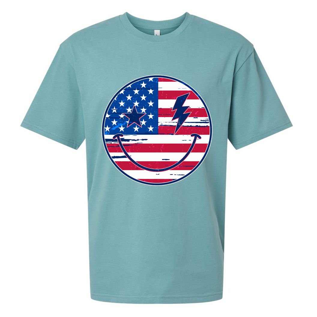 Patriotic USA American Flag Smiley Emoji Sueded Cloud Jersey T-Shirt