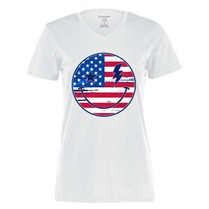 Patriotic USA American Flag Smiley Emoji Women's Momentum V-Neck T-Shirt