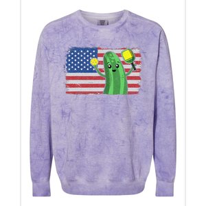 Pickleball US American Flag Pickle With Paddle Pickle Ball Colorblast Crewneck Sweatshirt