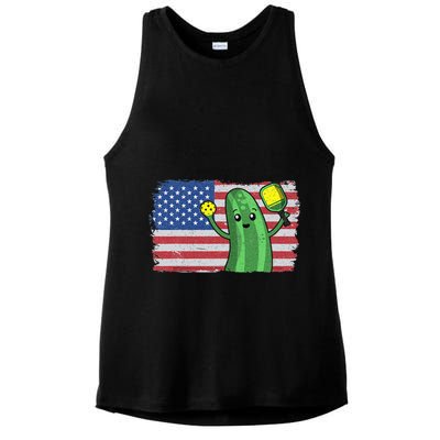 Pickleball US American Flag Pickle With Paddle Pickle Ball Ladies PosiCharge Tri-Blend Wicking Tank