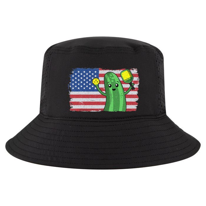 Pickleball US American Flag Pickle With Paddle Pickle Ball Cool Comfort Performance Bucket Hat