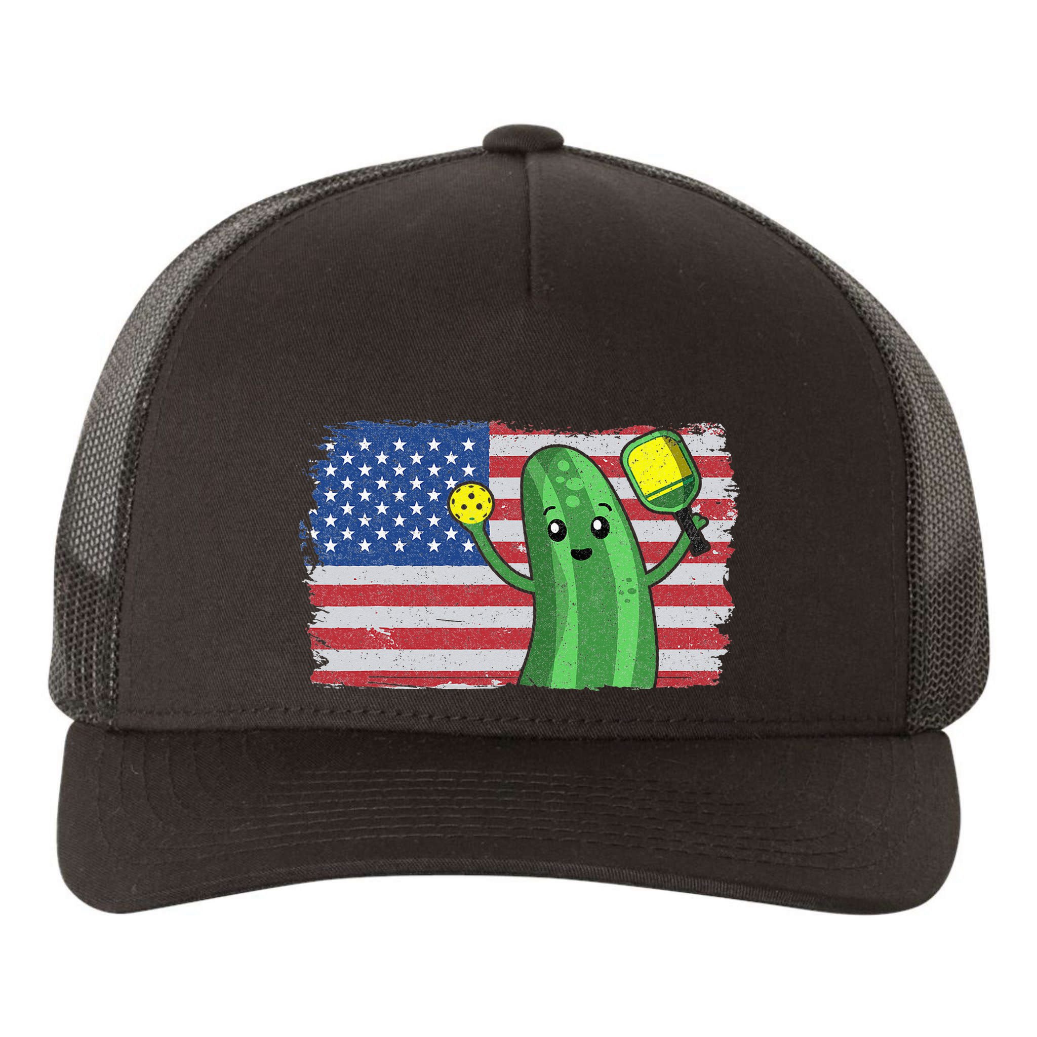 Pickleball US American Flag Pickle With Paddle Pickle Ball Yupoong Adult 5-Panel Trucker Hat