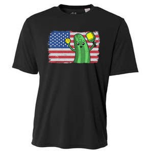 Pickleball US American Flag Pickle With Paddle Pickle Ball Cooling Performance Crew T-Shirt