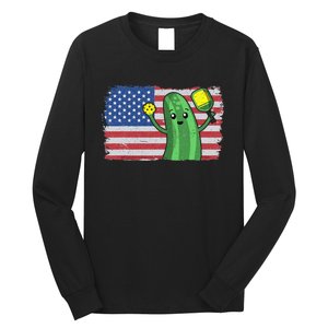 Pickleball US American Flag Pickle With Paddle Pickle Ball Long Sleeve Shirt