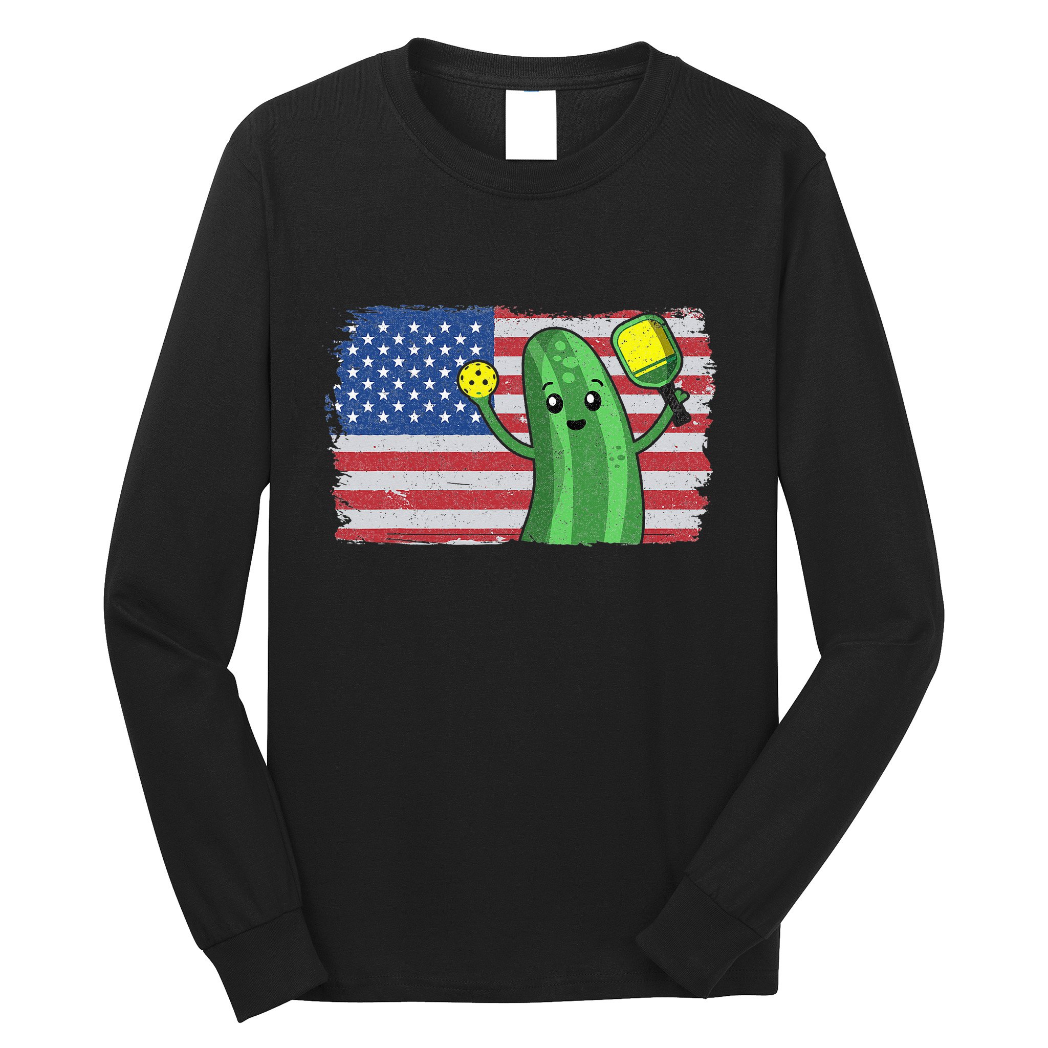 Pickleball US American Flag Pickle With Paddle Pickle Ball Long Sleeve Shirt