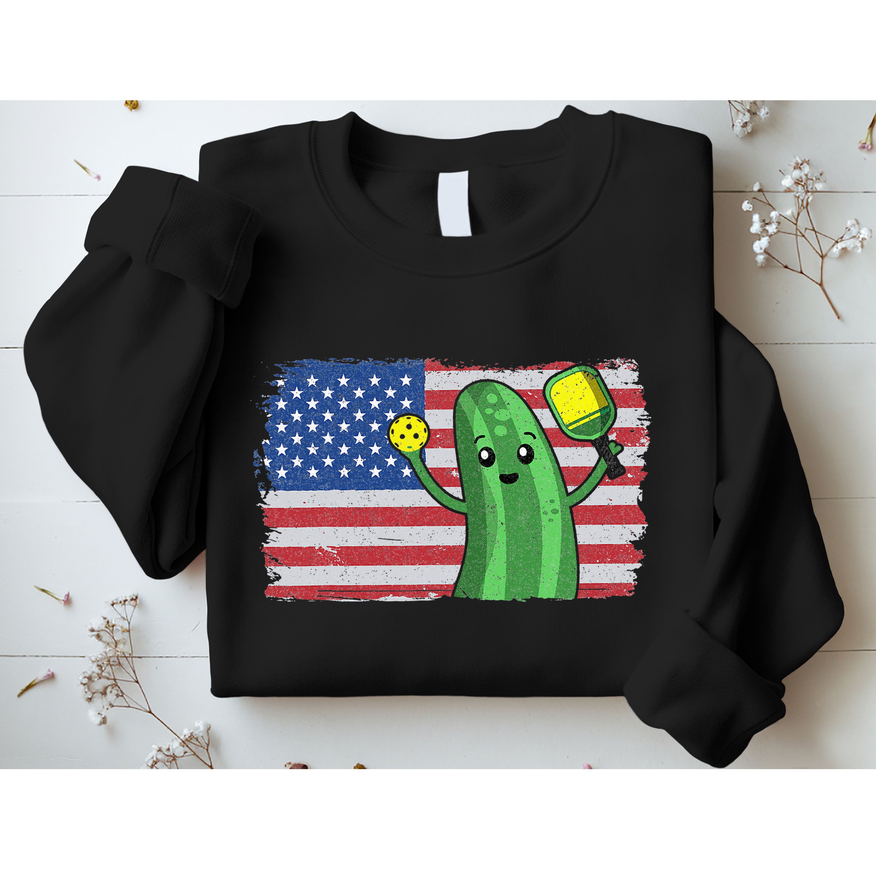 Pickleball US American Flag Pickle With Paddle Pickle Ball Sweatshirt