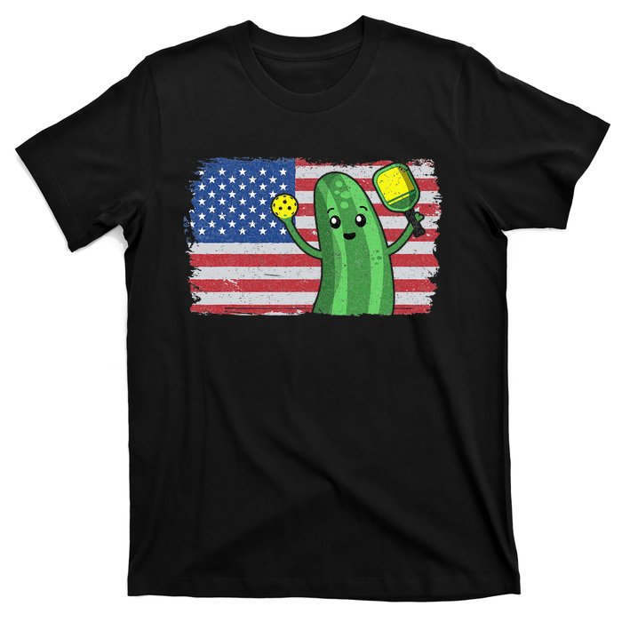 Pickleball US American Flag Pickle With Paddle Pickle Ball T-Shirt