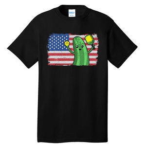 Pickleball US American Flag Pickle With Paddle Pickle Ball Tall T-Shirt