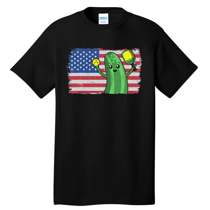 Pickleball US American Flag Pickle With Paddle Pickle Ball Tall T-Shirt