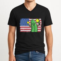Pickleball US American Flag Pickle With Paddle Pickle Ball V-Neck T-Shirt