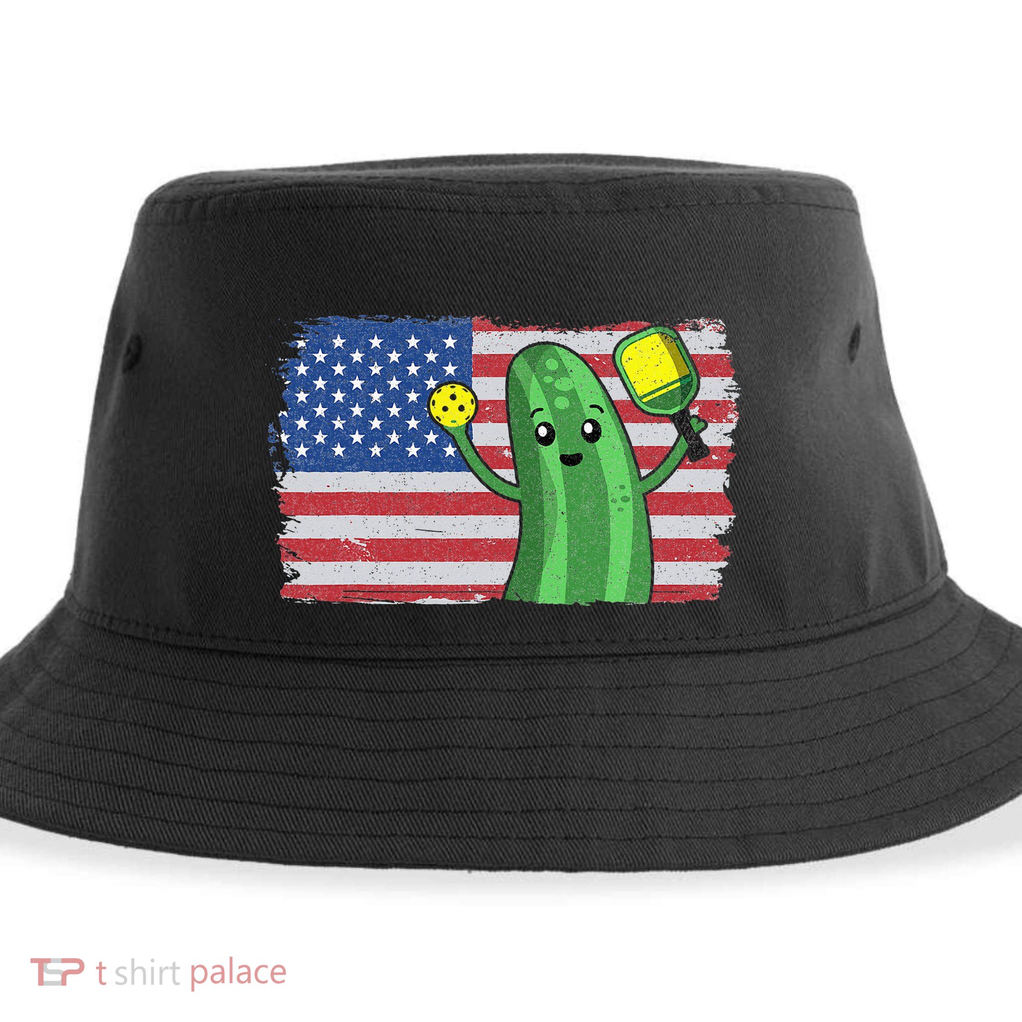 Pickleball US American Flag Pickle With Paddle Pickle Ball Sustainable Bucket Hat