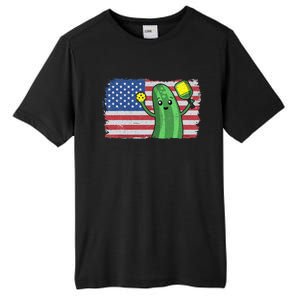 Pickleball US American Flag Pickle With Paddle Pickle Ball Tall Fusion ChromaSoft Performance T-Shirt