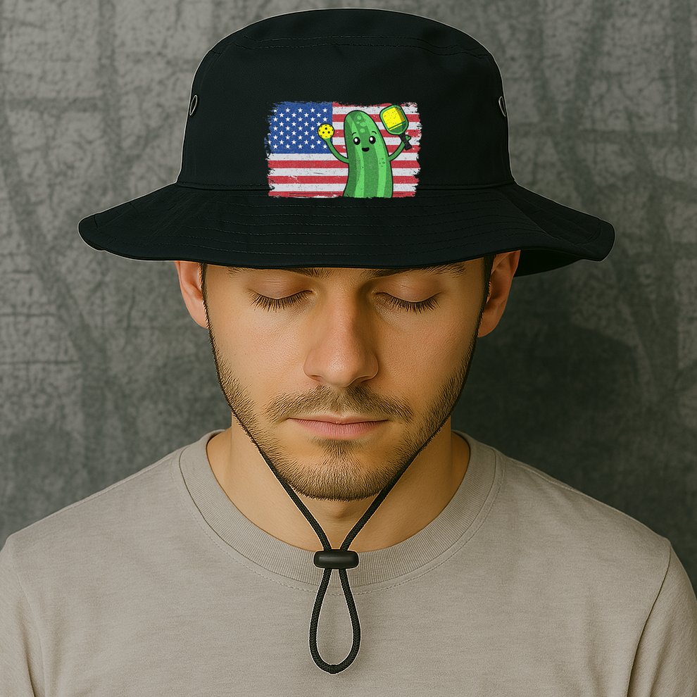 Pickleball US American Flag Pickle With Paddle Pickle Ball Bucket Hat