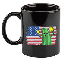 Pickleball US American Flag Pickle With Paddle Pickle Ball 11oz C Handle Ceramic Mug