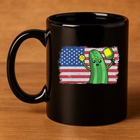 Pickleball US American Flag Pickle With Paddle Pickle Ball 11oz C Handle Ceramic Mug