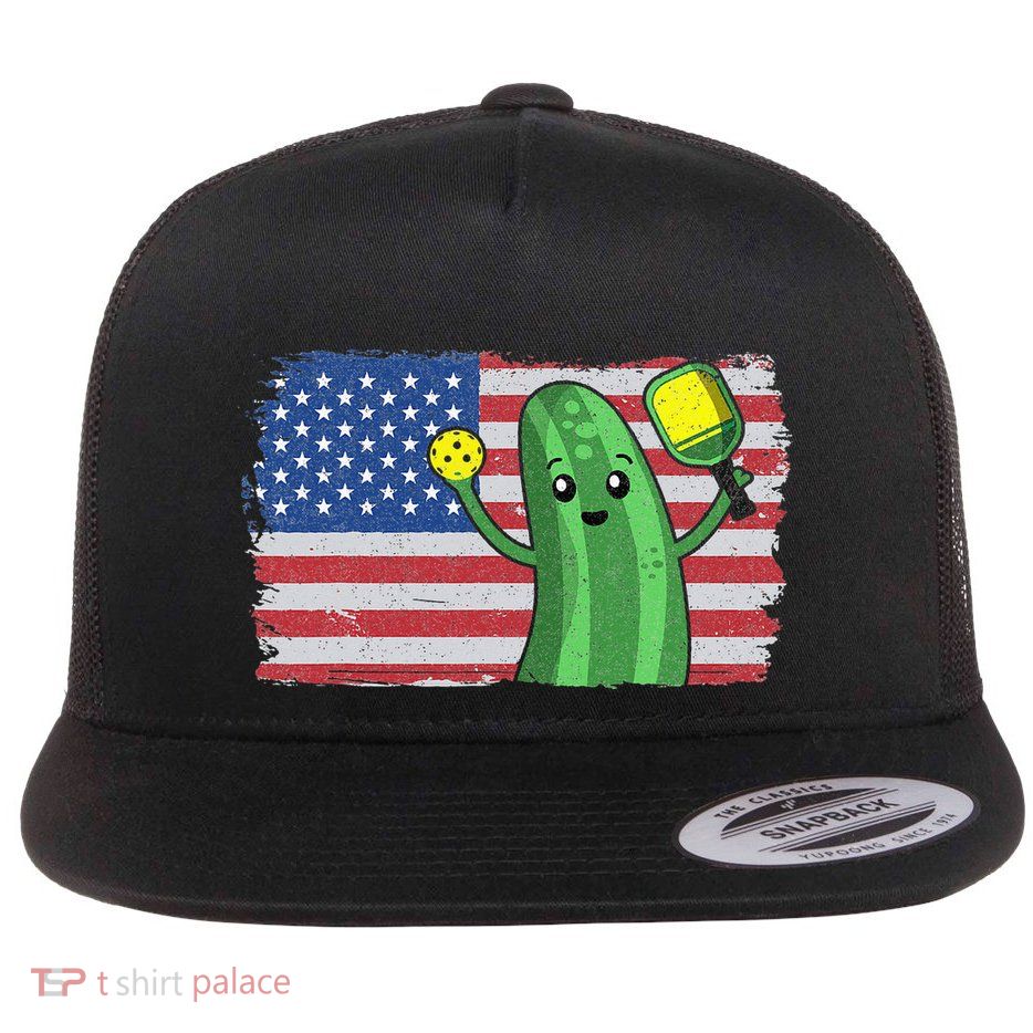 Pickleball US American Flag Pickle With Paddle Pickle Ball Flatbill Hat