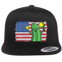 Pickleball US American Flag Pickle With Paddle Pickle Ball Flat Bill Trucker Hat