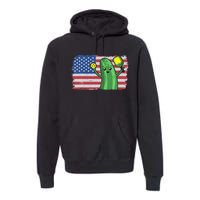 Pickleball US American Flag Pickle With Paddle Pickle Ball Premium Hoodie