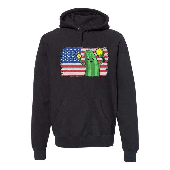 Pickleball US American Flag Pickle With Paddle Pickle Ball Premium Hoodie