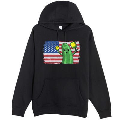 Pickleball US American Flag Pickle With Paddle Pickle Ball Premium Pullover Hoodie