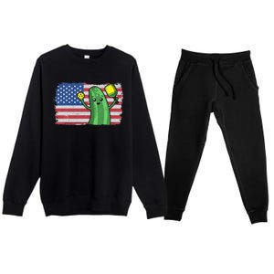 Pickleball US American Flag Pickle With Paddle Pickle Ball Premium Crewneck Sweatsuit Set