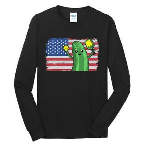 Pickleball US American Flag Pickle With Paddle Pickle Ball Tall Long Sleeve T-Shirt