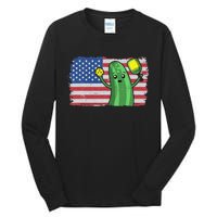 Pickleball US American Flag Pickle With Paddle Pickle Ball Tall Long Sleeve T-Shirt