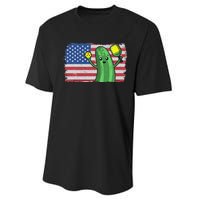 Pickleball US American Flag Pickle With Paddle Pickle Ball Performance Sprint T-Shirt