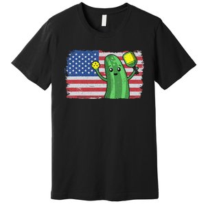 Pickleball US American Flag Pickle With Paddle Pickle Ball Premium T-Shirt