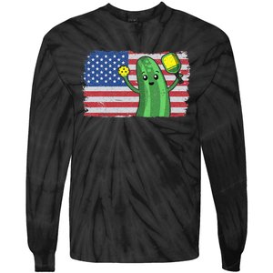 Pickleball US American Flag Pickle With Paddle Pickle Ball Tie-Dye Long Sleeve Shirt