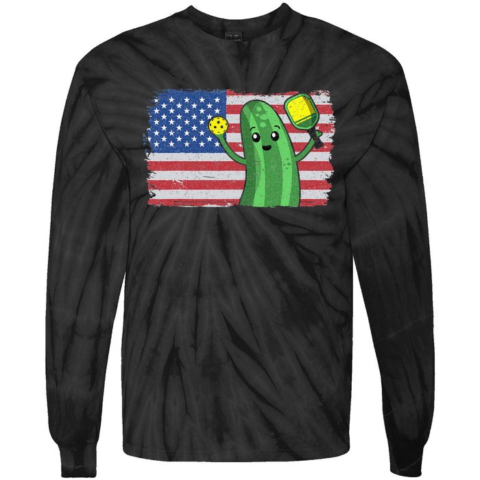 Pickleball US American Flag Pickle With Paddle Pickle Ball Tie-Dye Long Sleeve Shirt