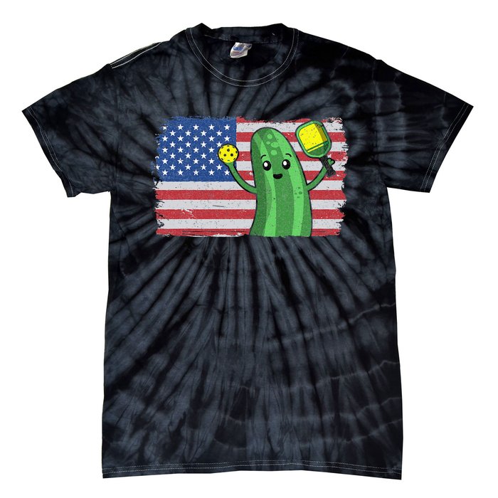 Pickleball US American Flag Pickle With Paddle Pickle Ball Tie-Dye T-Shirt