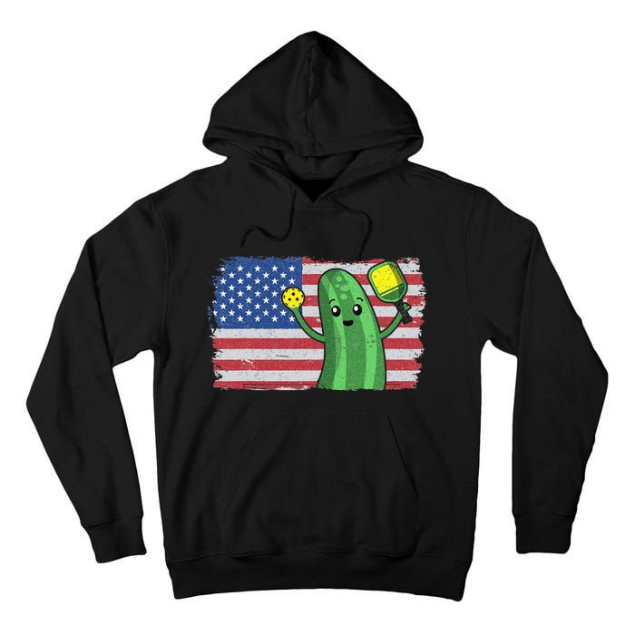 Pickleball US American Flag Pickle With Paddle Pickle Ball Tall Hoodie