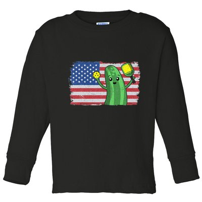 Pickleball US American Flag Pickle With Paddle Pickle Ball Toddler Long Sleeve Shirt