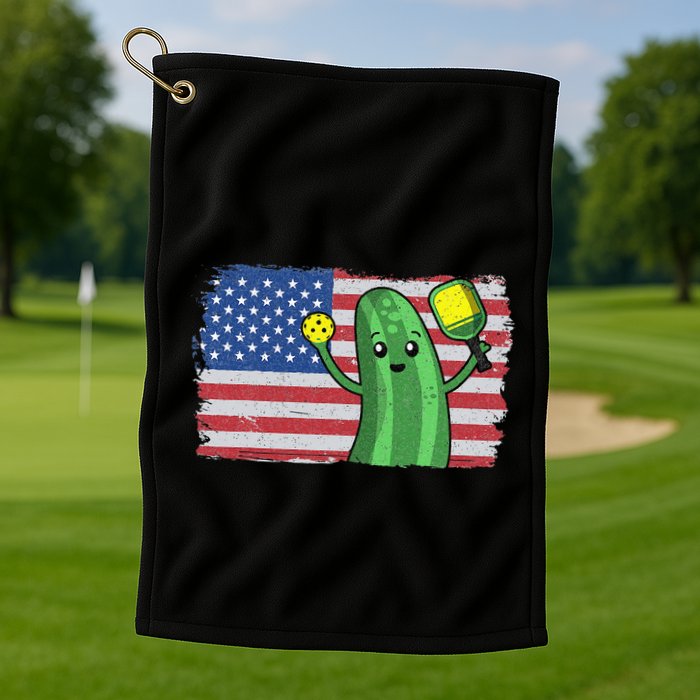 Pickleball US American Flag Pickle With Paddle Pickle Ball Golf Towel