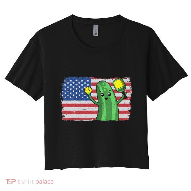 Pickleball US American Flag Pickle With Paddle Pickle Ball Crop Top