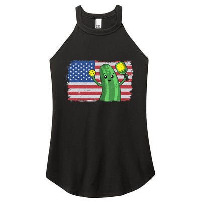 Pickleball US American Flag Pickle With Paddle Pickle Ball Women's Perfect Tri Rocker Tank