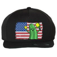 Pickleball US American Flag Pickle With Paddle Pickle Ball Wool Snapback Cap